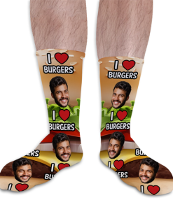I Love Burgers Personalised Socks Photo Socks