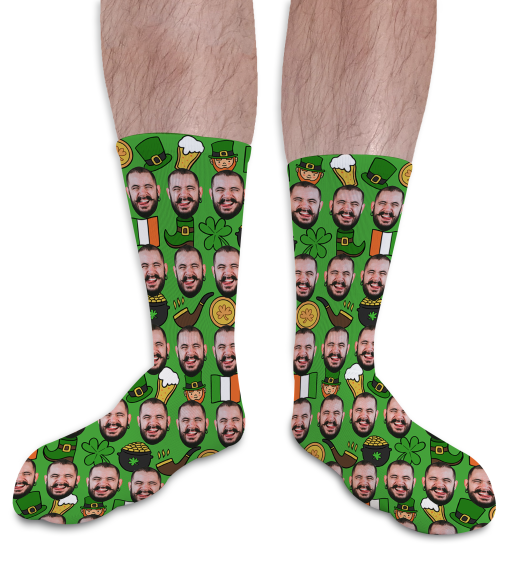 Irish Pattern Personalised St Patricks Day Photo Socks