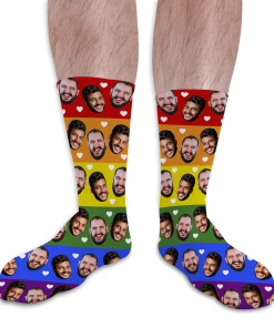 Rainbow Hearts Personalised Pride Photo Socks