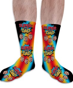 Super Dad Rainbow Fathers Day Personalised Socks Photo Socks