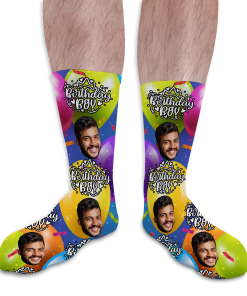 Birthday Boy Balloons Personalised Photo Socks