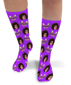 Congrats Champagne Purple Personalised Graduation Photo Socks