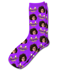 Alternative view of Congrats Champagne Purple Personalised Graduation Photo Socks