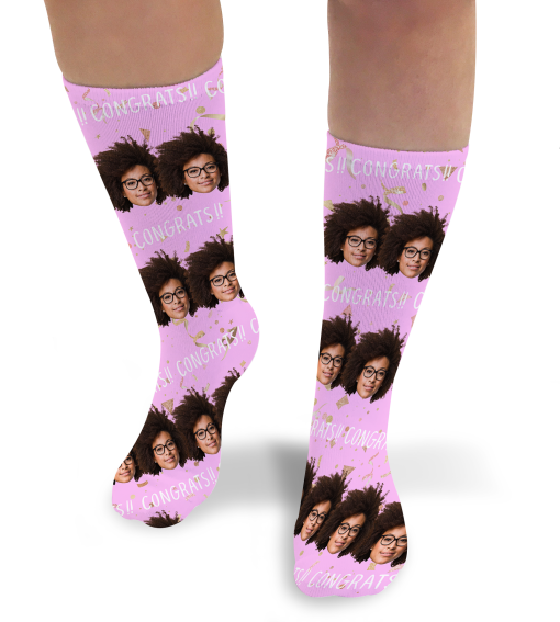 Congrats Pink Personalised Graduation Photo Socks
