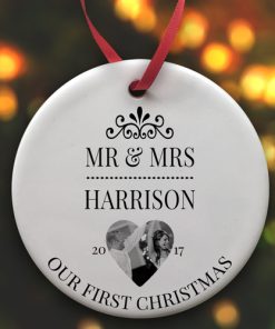 Mr & Mrs 1st Christmas Photo Upload Bauble