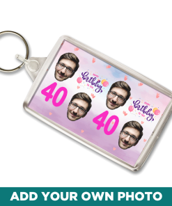 Birthday & Age Pink Personalised Photo Keyring