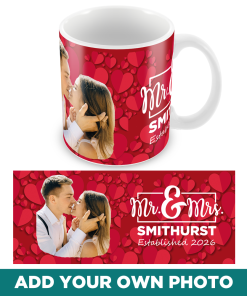Mr And Mrs Red Personalised Wedding Anniversary Valentines Day Photo Mug