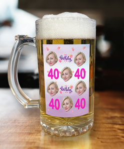 Personalised Beer Glass Birthday & Age Pink