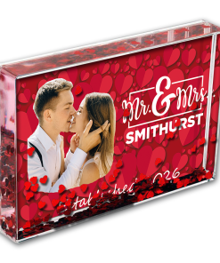 Love Heart Photo Block Mr & Mrs Red Hearts Add Any Surname