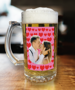 Personalised Beer Glass Love Hearts Add Any Photo Valentine's Day Glass