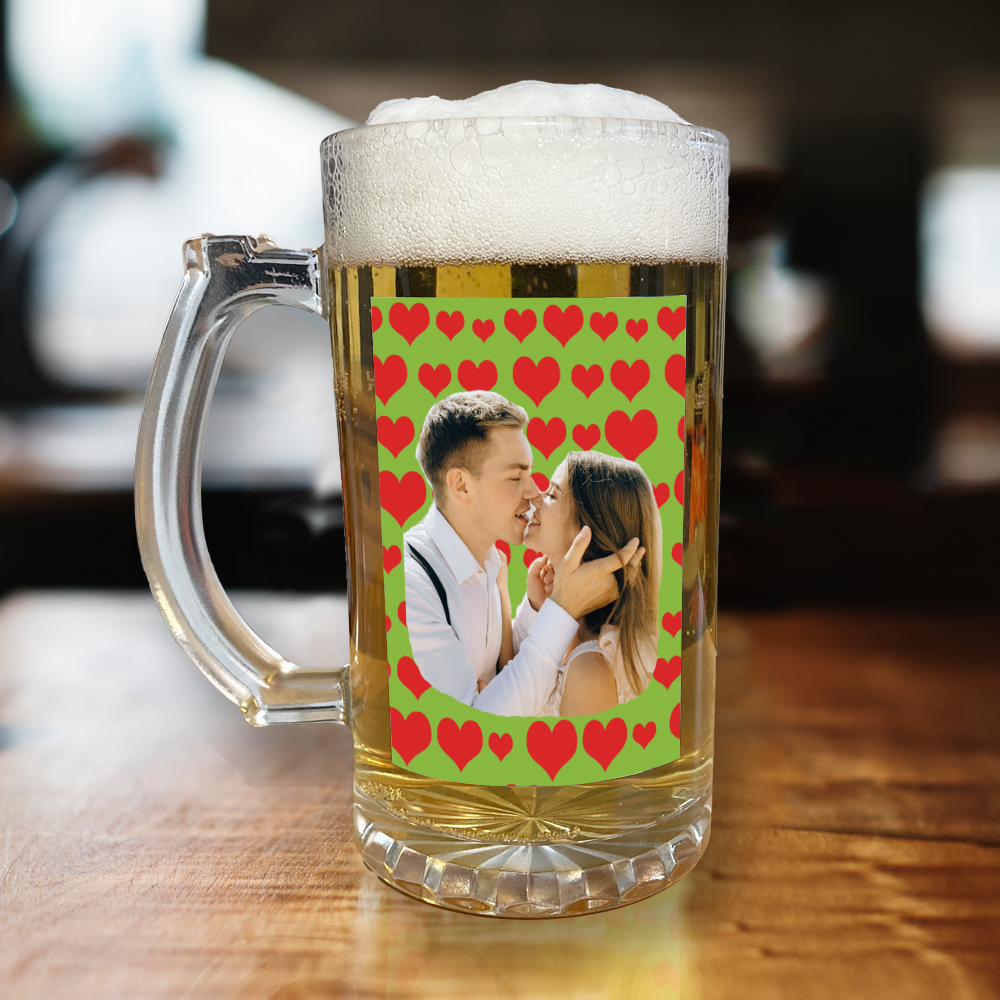 Personalised Beer Glass Love Hearts Add Any Photo Valentine's Day Glass - Image 7