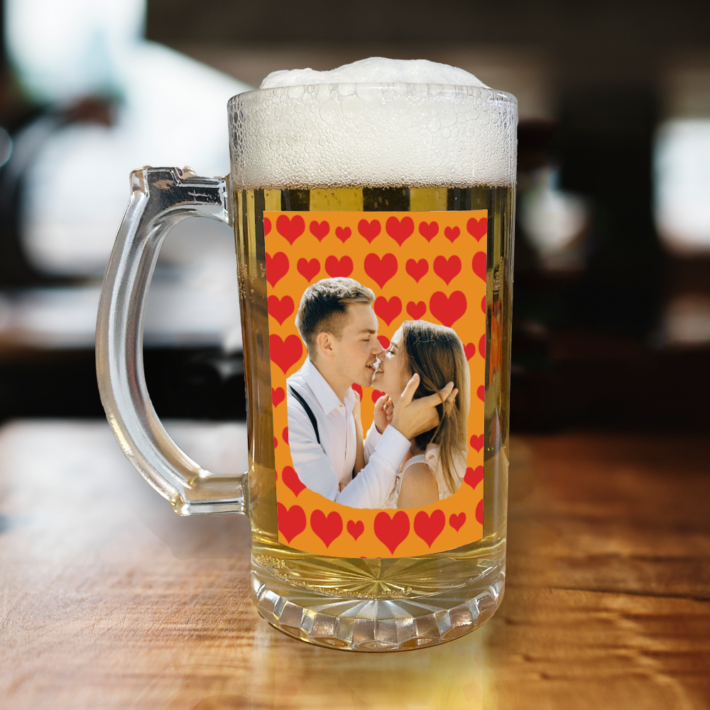 Personalised Beer Glass Love Hearts Add Any Photo Valentine's Day Glass - Image 6