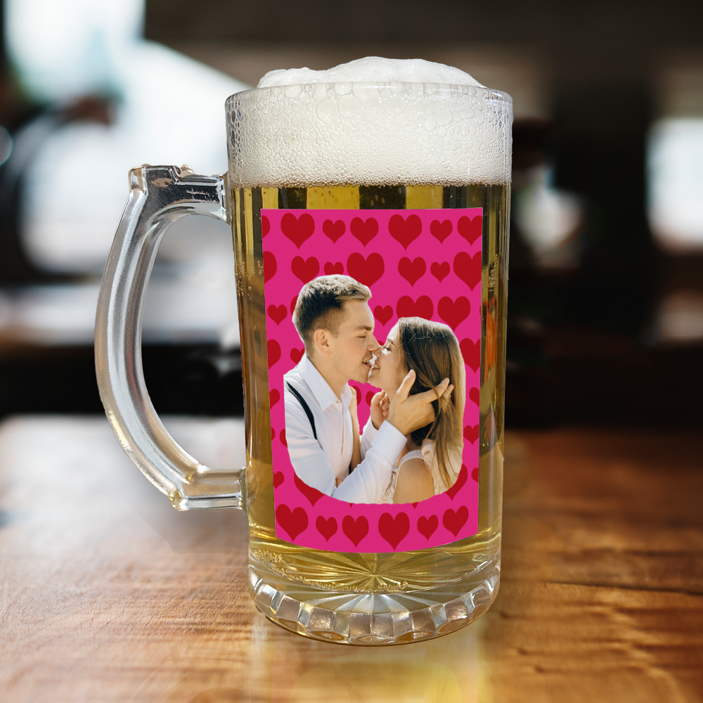 Personalised Beer Glass Love Hearts Add Any Photo Valentine's Day Glass - Image 5