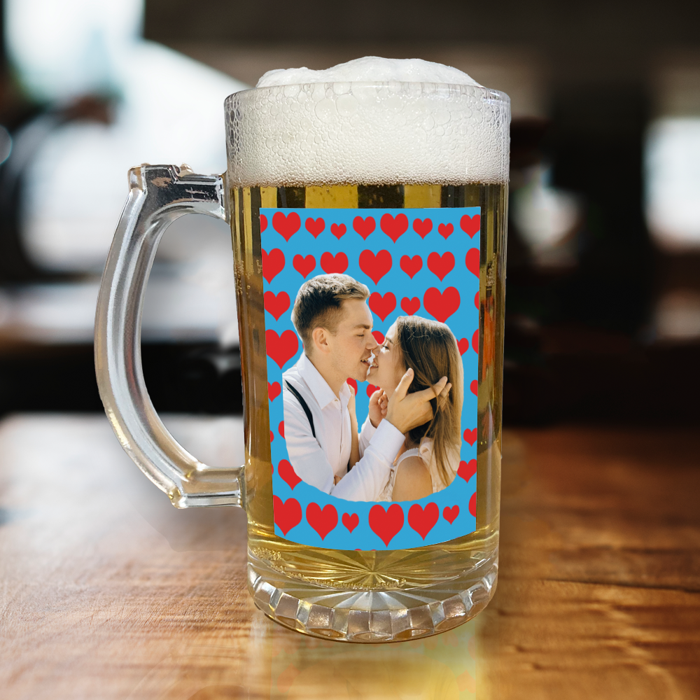 Personalised Beer Glass Love Hearts Add Any Photo Valentine's Day Glass - Image 4