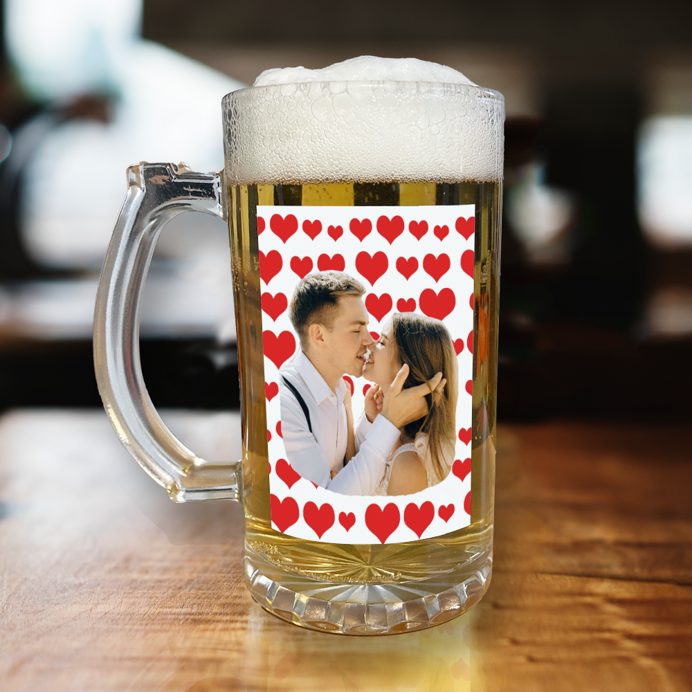 Personalised Beer Glass Love Hearts Add Any Photo Valentine's Day Glass - Image 3
