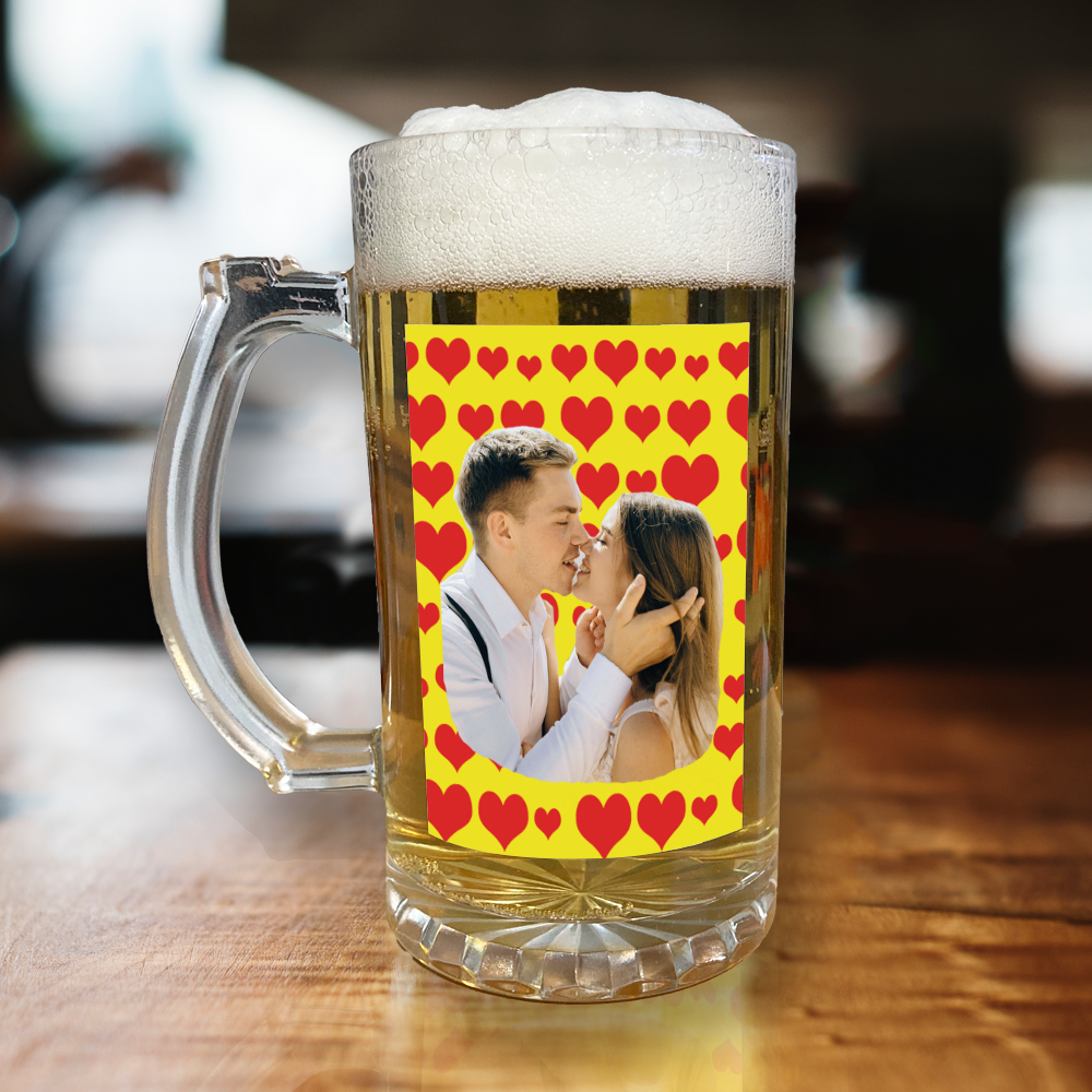 Personalised Beer Glass Love Hearts Add Any Photo Valentine's Day Glass - Image 2
