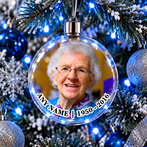 Any Name Memorial Ornament - Jumbo Acrylic Bauble Add Photo, Name & Years