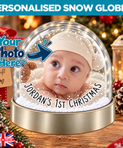 Personalised Snow Globe - Any Name's 1st Christmas Any Text & Photo Upload