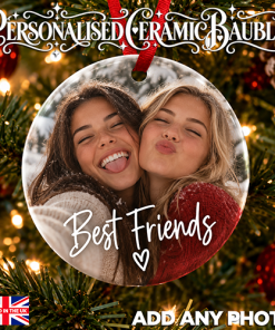 Alternative view of Best Friends - Add Your Photo Flat Ceramic Bauble