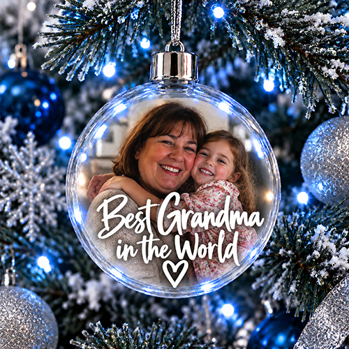 Best Grandma In The World Photo Upload - Jumbo Acrylic Bauble