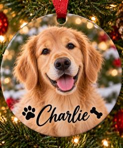 Pet Dog Photo & Name - Ceramic Bauble