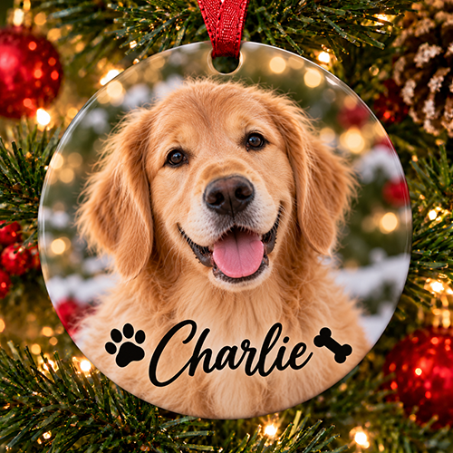 Pet Dog Photo & Name - Ceramic Bauble