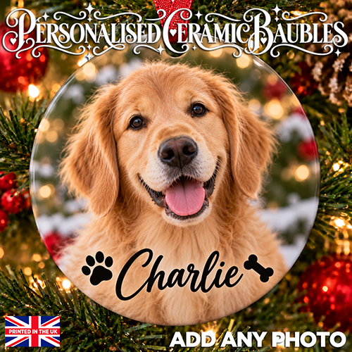 Pet Dog Photo & Name - Ceramic Bauble - Image 2