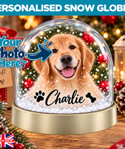 Personalised Snow Globe - Pet Dog Photo Upload & Any Name