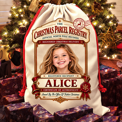 Personalised Christmas Santa Sack Any Photo & Name - Christmas Parcel Registry