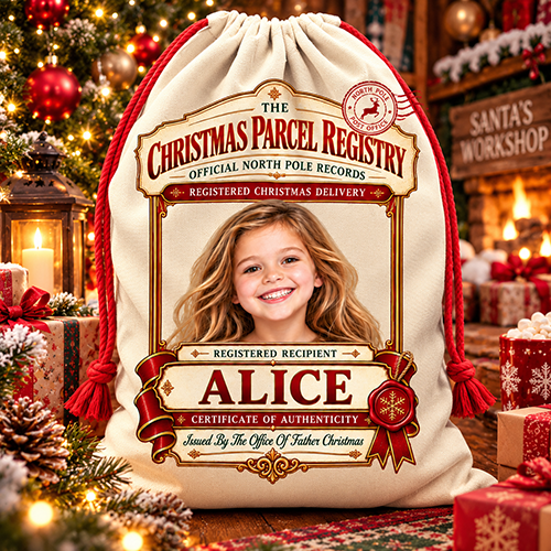 Personalised Christmas Santa Sack Any Photo & Name - Christmas Parcel Registry - Image 2