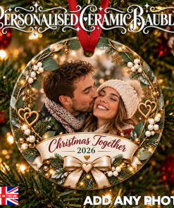 Alternative view of Christmas Together 2026 - Couples Photo Ceramic Bauble