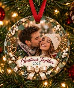 Christmas Together 2026 - Couples Photo Ceramic Bauble