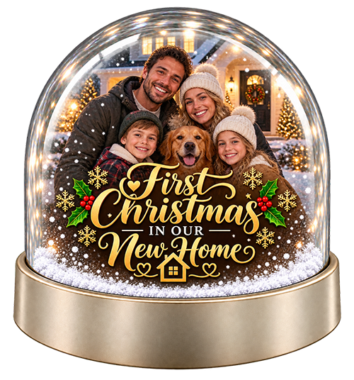 Personalised Snow Globe - First Christmas In Our New Home Photo Upload - Image 2
