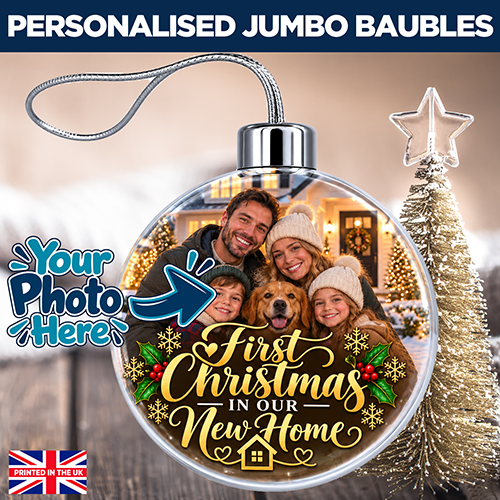 First Christmas In Our New Home Photo Upload - Jumbo Acrylic Bauble - Image 2