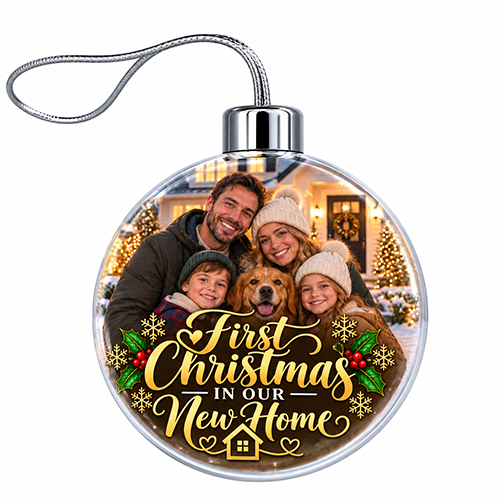 First Christmas In Our New Home Photo Upload - Jumbo Acrylic Bauble - Image 3