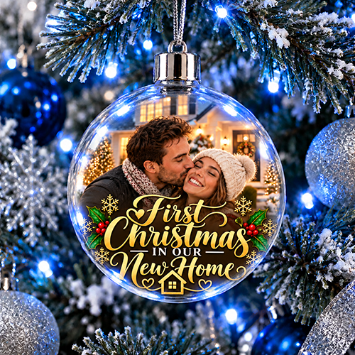 First Christmas In Our New Home Photo Upload - Jumbo Acrylic Bauble