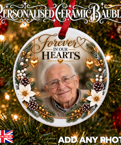 Alternative view of Forever In Our Hearts - Photo Memorial Ceramic Bauble