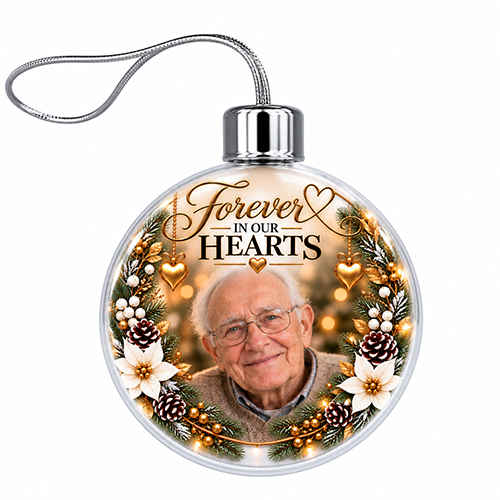 Forever In Our Hearts Photo Upload - Memorial Ornament Jumbo Acrylic Bauble - Image 3