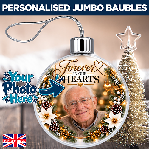 Forever In Our Hearts Photo Upload - Memorial Ornament Jumbo Acrylic Bauble - Image 2
