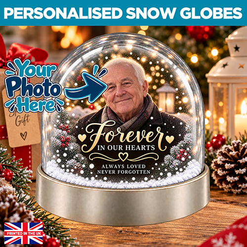 Personalised Memorial Snow Globe - Forever In Our Hearts Photo Upload