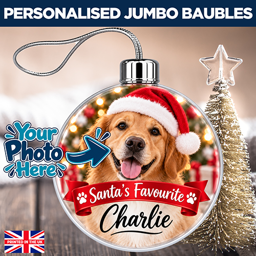 Santa's Favourite Photo & Name Upload - Jumbo Acrylic Bauble - Image 2