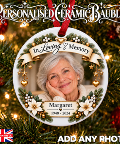 Alternative view of In Loving Memory - Photo Name & Years Memorial Ceramic Bauble
