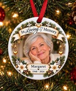 In Loving Memory - Photo Name & Years Memorial Ceramic Bauble