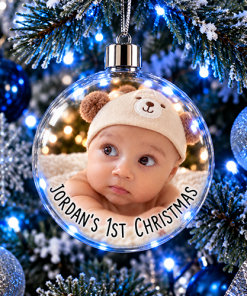 Any Name's First Christmas Any Photo & Text Upload - Jumbo Acrylic Bauble
