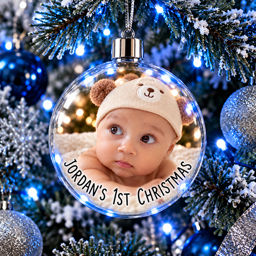 Any Name's First Christmas Any Photo & Text Upload - Jumbo Acrylic Bauble