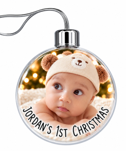 Any Name's First Christmas Any Photo & Text Upload - Jumbo Acrylic Bauble - Image 3