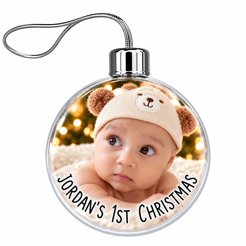 Any Name's First Christmas Any Photo & Text Upload - Jumbo Acrylic Bauble - Image 3