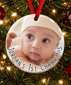 Any Name's First Christmas - Photo & Any Text Ceramic Bauble