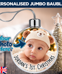 Alternative view of Any Name's First Christmas Any Photo & Text Upload - Jumbo Acrylic Bauble