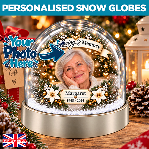 Personalised Snow Globe - In Loving Memory Memorial Any Photo, Name & Memorial Years